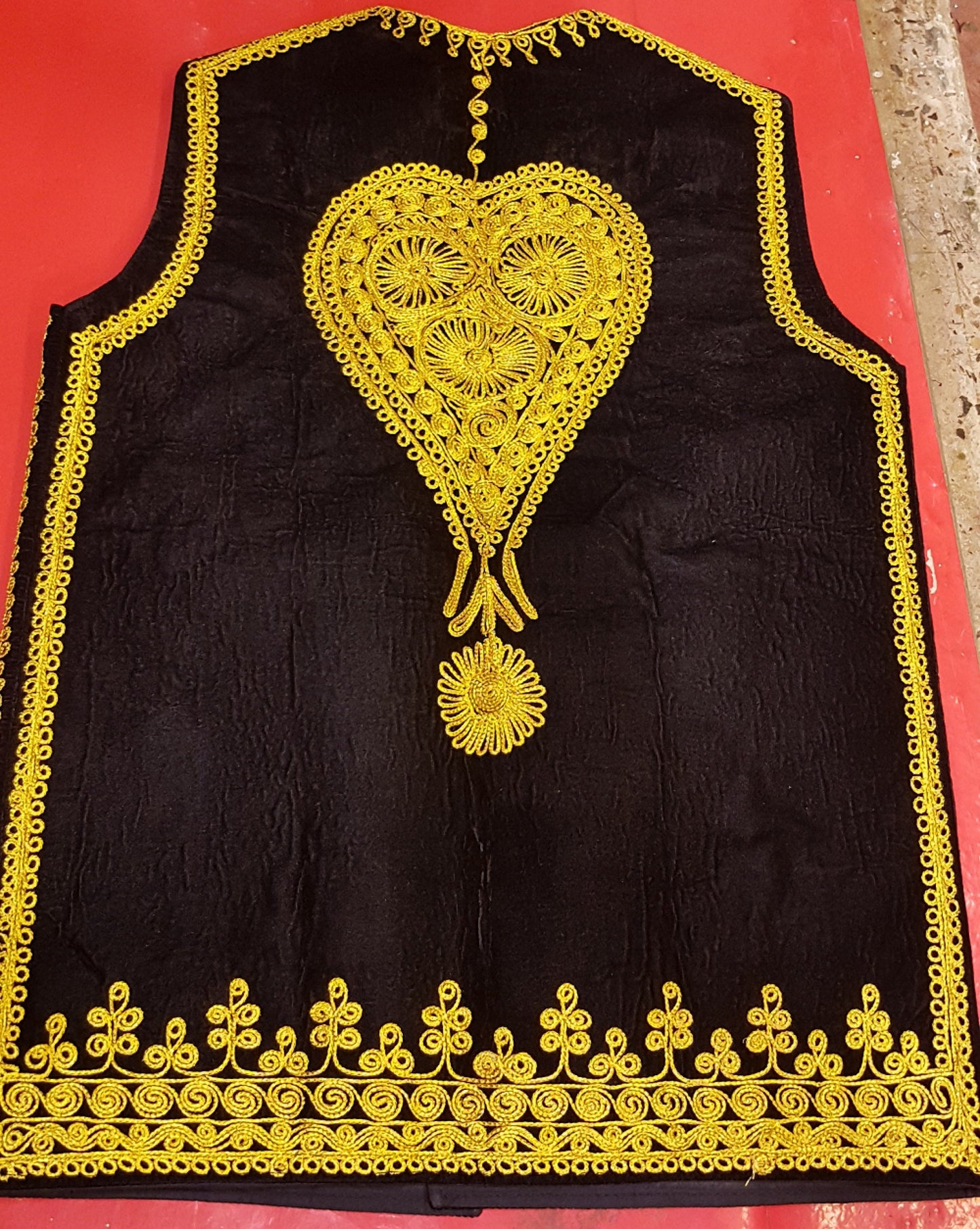 Afghan Traditional men's Black velvet vest with heavy Golden braided embroidery