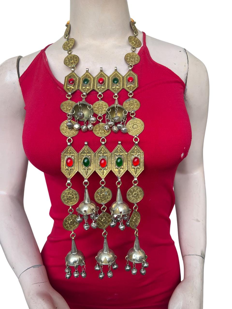 Turkmin Long Golden Necklace Traditional Handmade Jewelry Kuchi Boho Necklace Set