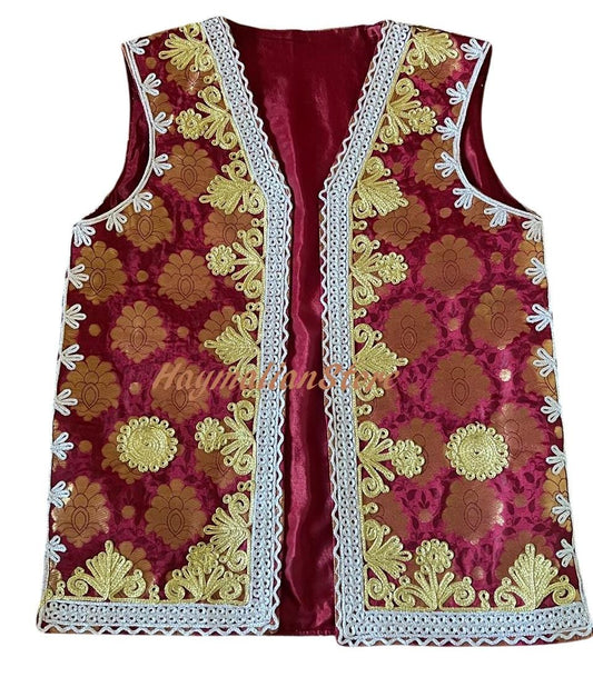 Afghan Traditional men's Multi Colour vests with heavy Multi color braided embroidery
