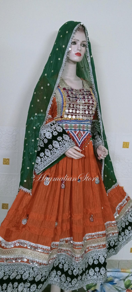 Afghan Kuchi Dress: Embroidered 3-Piece Set with Charma Dozi