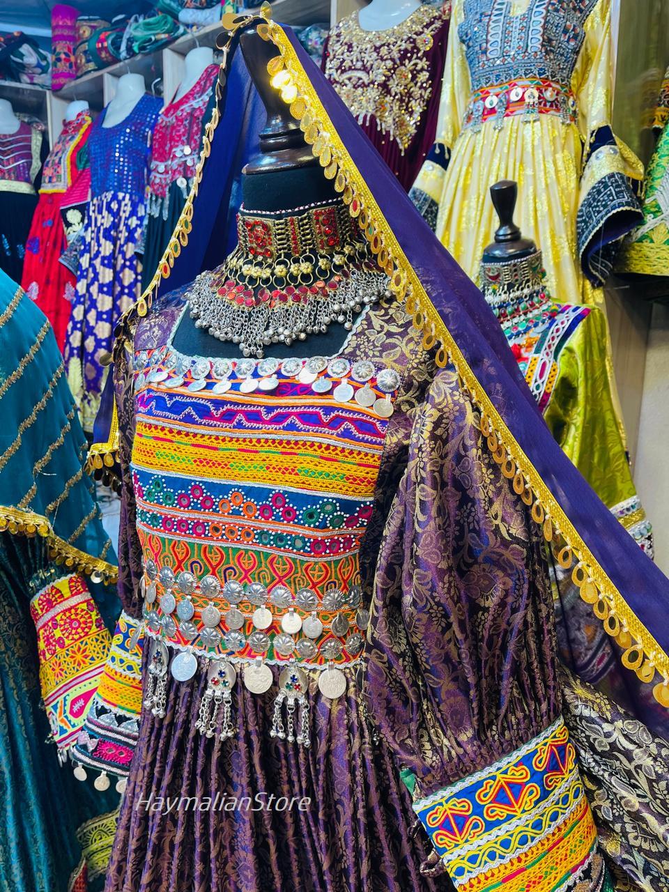 Afghan Kuchi Dress: Traditional Embroidered Coin Dress with Charma Dozi Work