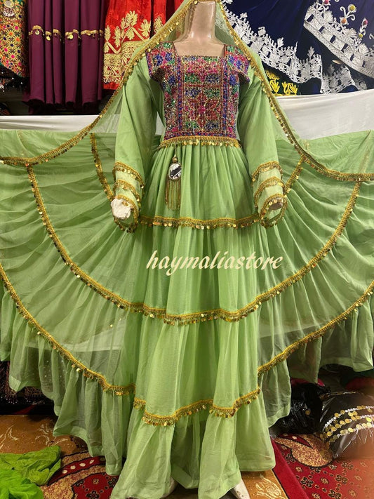 Long Frocks Afghan Kuchi Wedding long Dress: Multi-Color Chiffon Dresses