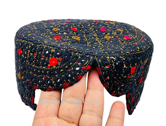 Handmade Embroidered Mirror Cap: Afghan, Sindhi, Balochi Style