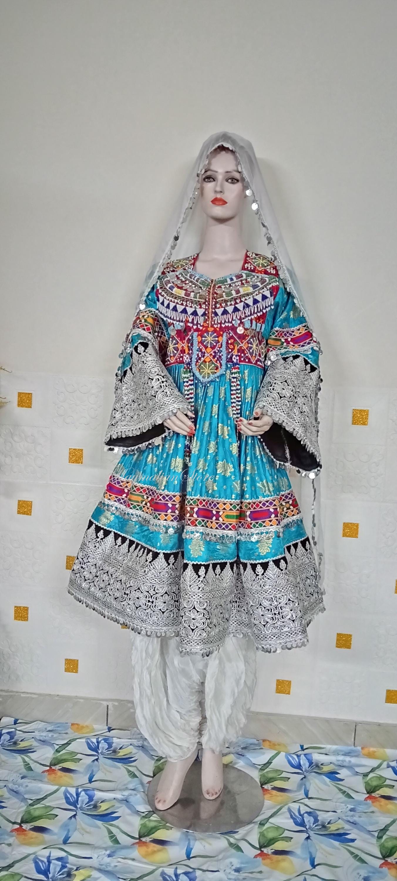 Afghan Kuchi Dress: Embroidered Georgette 3-Piece Set