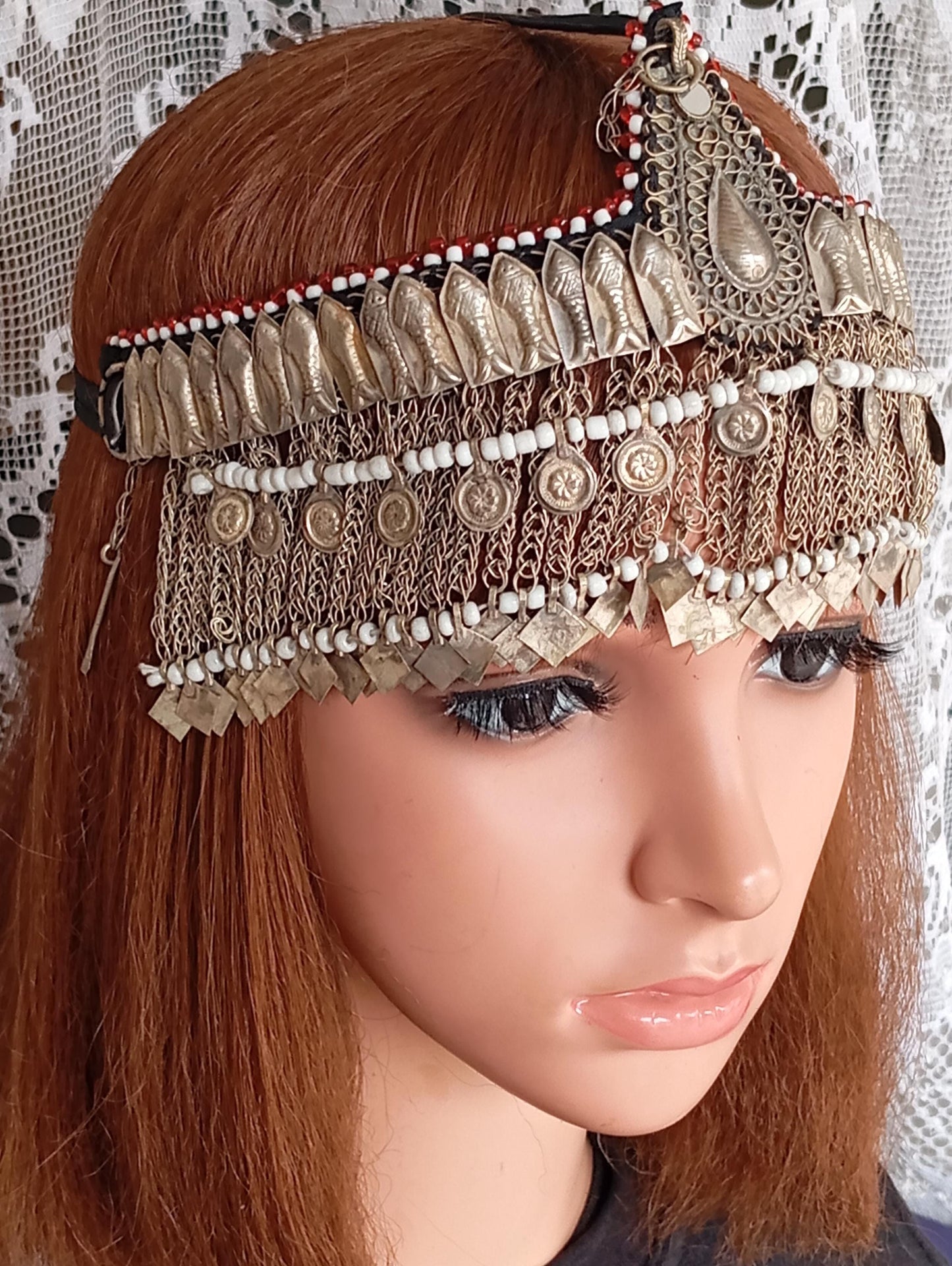 Vintage Maatha Patti Kuchi Pashtun Headdress , Afghani Belly dance Jewelry