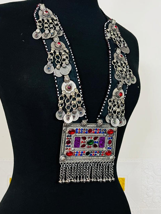 Afghan Kuchi Tribal Necklace Set: Handmade Silver Plated Boho Jewelry