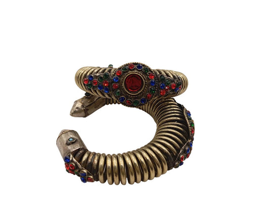 Afghan-Kuchi-Cuff-Carved-Tribal-Jewelry-Ethnic-Boho Afghan Bracelet, Vintage Style Nomadic Jewelry