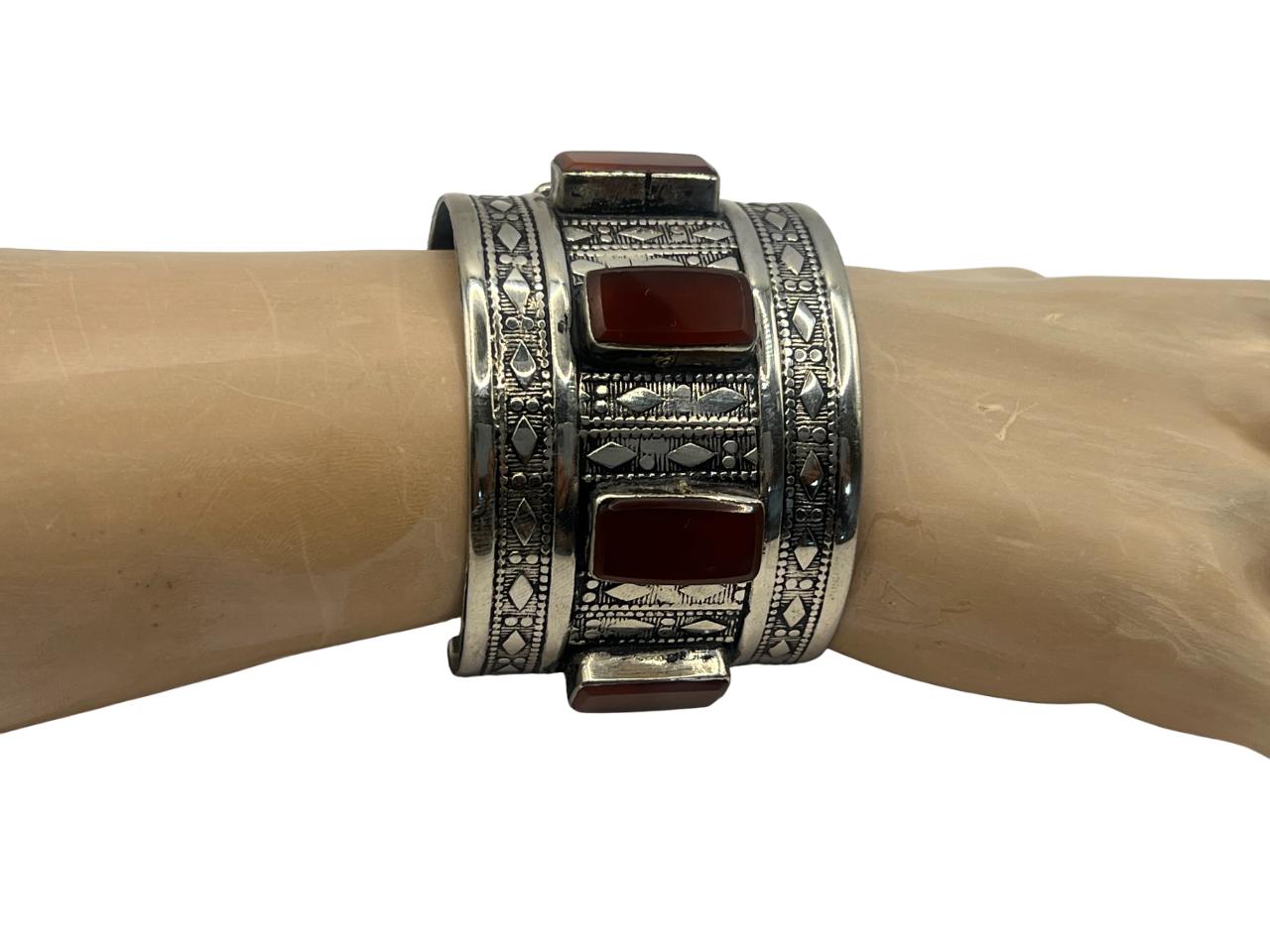 Afghan-Kuchi-Cuff-Carved-Tribal-Jewelry-Ethnic-Boho Afghan Brown Agate stone Bracelet