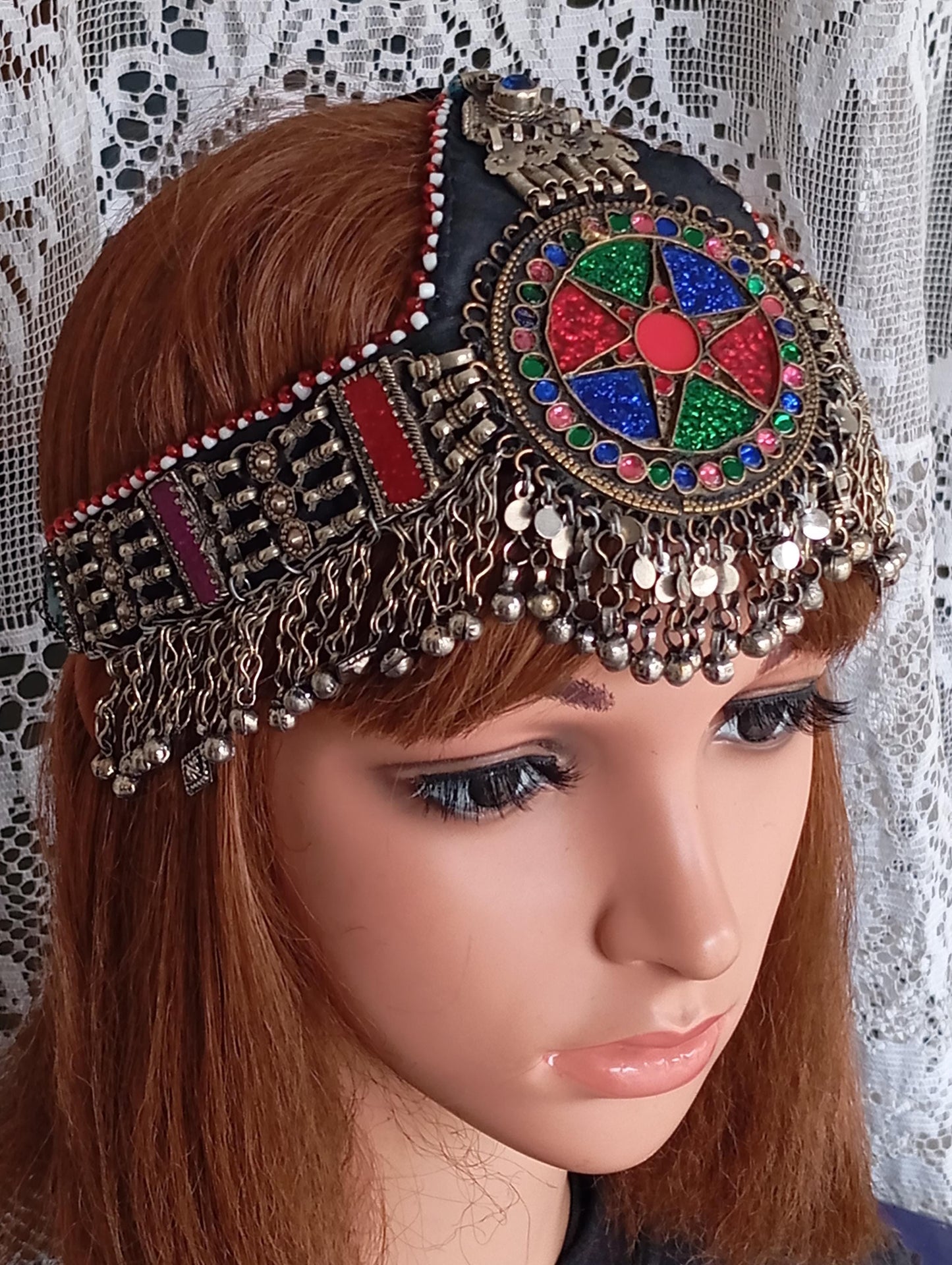 Vintage Maatha Patti Kuchi Pashtun Headdress , Afghani Belly dance Jewelry