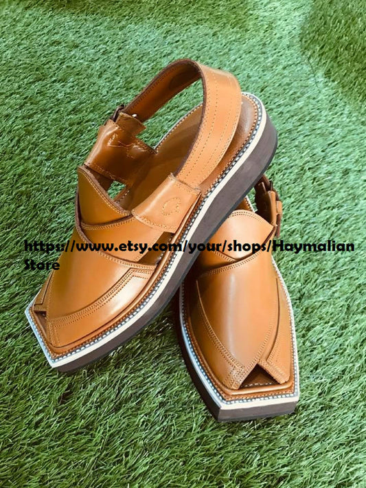Handmade Leather Peshawari Chappal Sandal: Traditional Pakistani Kaptan Style