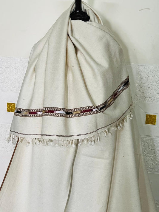 Afghan Wool Patu Shawl: Traditional Off-White Blanket, Lightweight