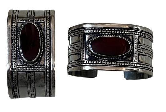 Afghan-Kuchi-Cuff-Carved-Tribal-Jewelry-Ethnic-Boho Afghan Brown Agate stone Bracelet