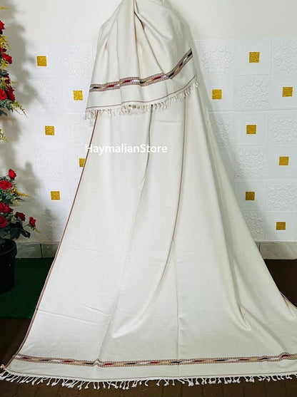 Afghan Wool Patu Shawl: Traditional Off-White Blanket, Lightweight