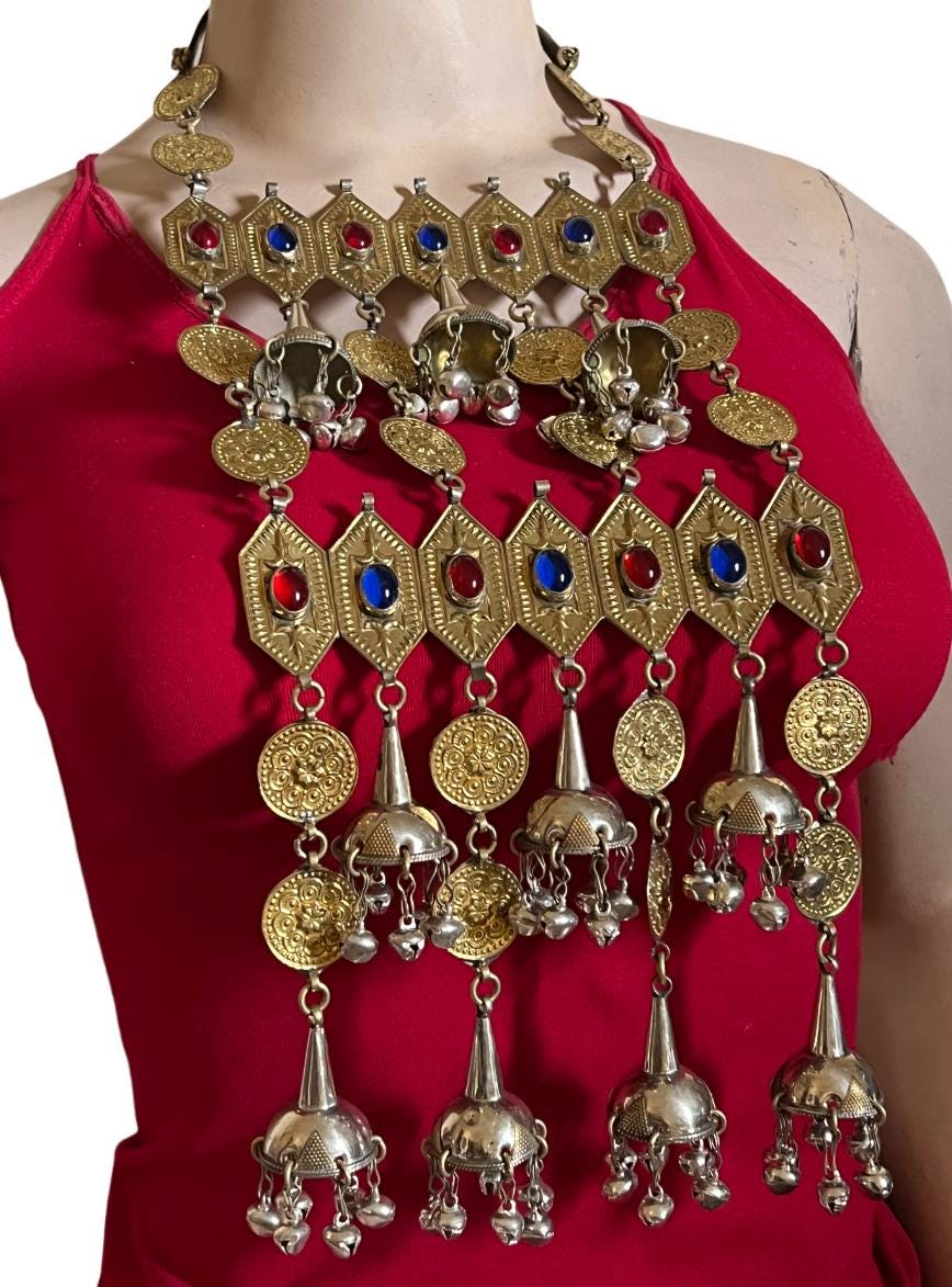 Turkmin Long Golden Necklace Traditional  Handmade Jewelry Kuchi Boho Necklace Set