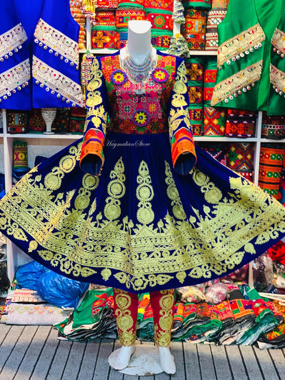 Embroidered Afghan Kuchi Dress: 3-Piece Charma Dozi Work Outfit