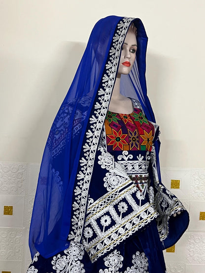 Handmade Afghan Kuchi Dress: Gray Jamawar Fabric, Tribal Boho 3-Piece