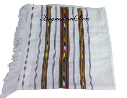 Handmade Wool Afghan Patu Shawl: Winter Blanket, Black & White