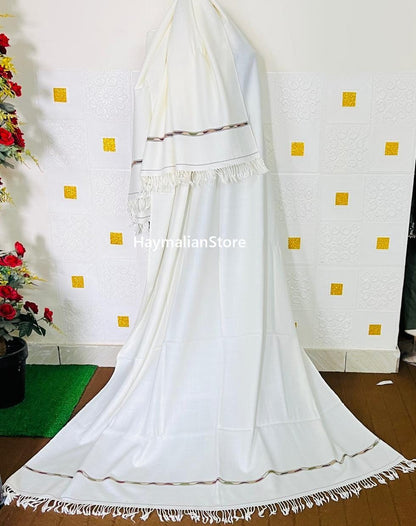 Afghan Wool Patu: Traditional Off-White Shawl Blanket
