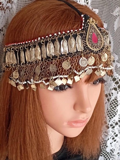 Vintage Maatha Patti Kuchi Pashtun Headdress , Afghani Belly dance Jewelry