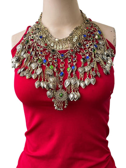 Vintage style Afghan Kuchi Tribal Metal Chain Dangle Choker Necklace-Tribal gypsy
