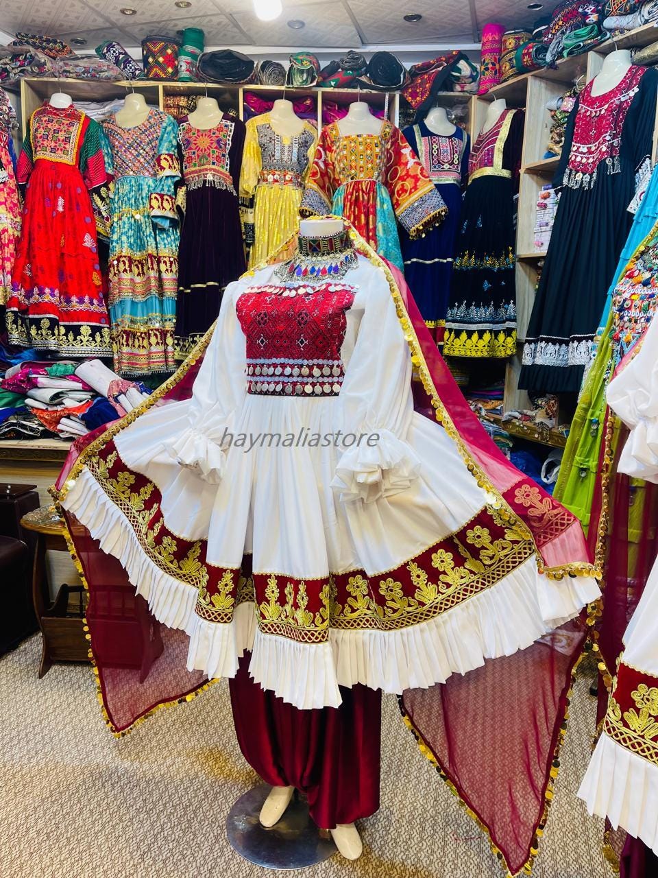 Embroidered Afghan Kuchi Dress: Multi-Color Charma Dozi Work