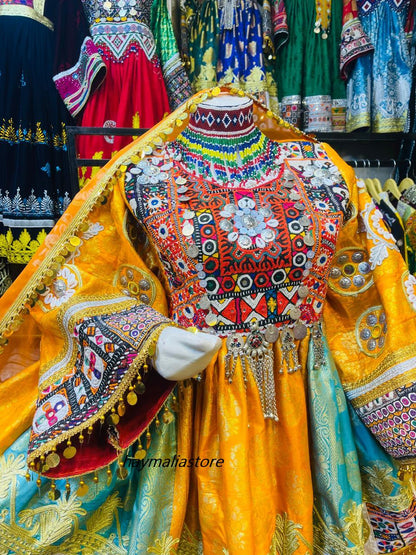 Afghan Kuchi Dress: Embroidered 3-Piece Set with Charma Dozi