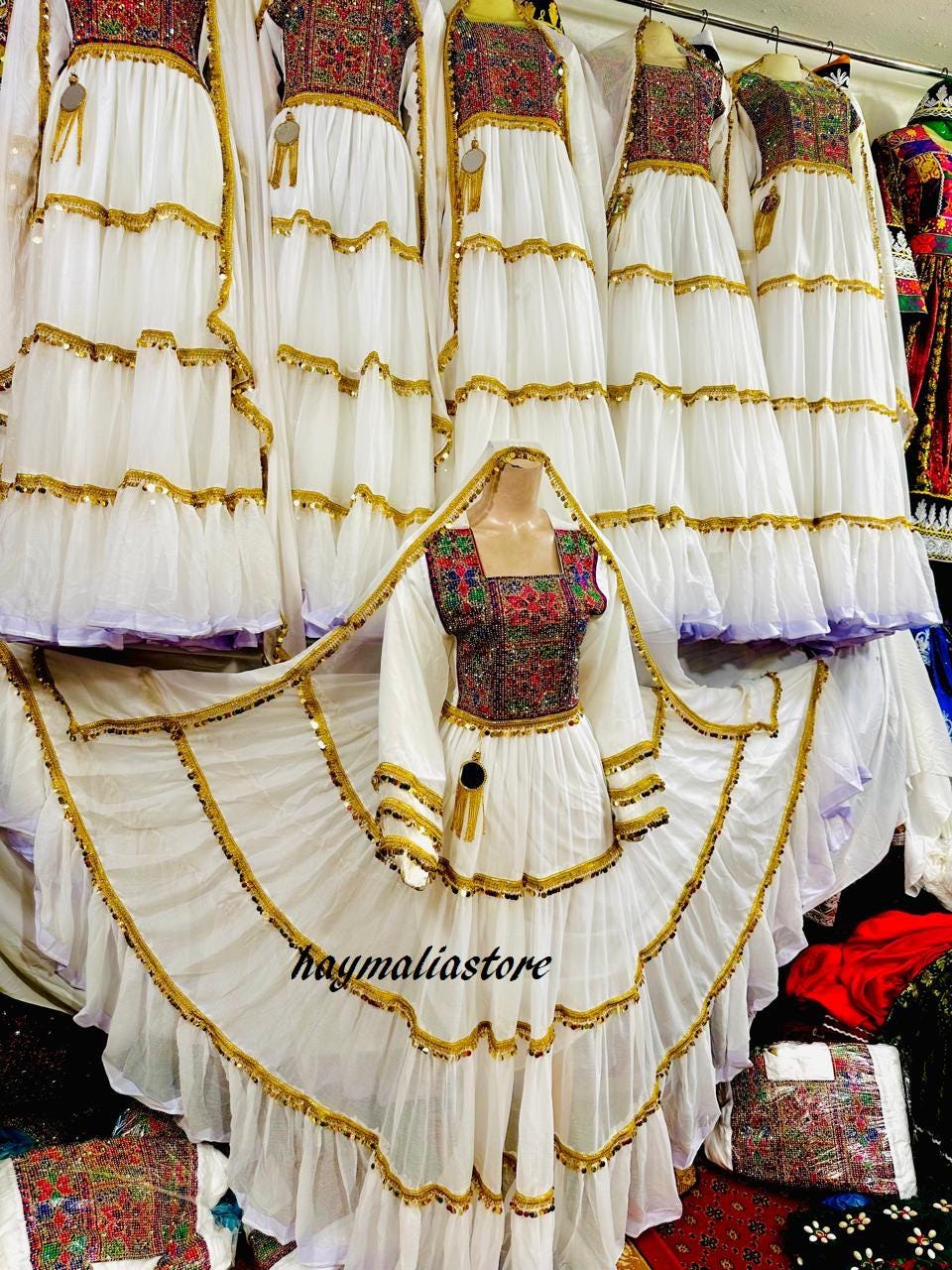 Long Frocks Afghan Kuchi Wedding long Dress: Multi-Color Chiffon Dresses