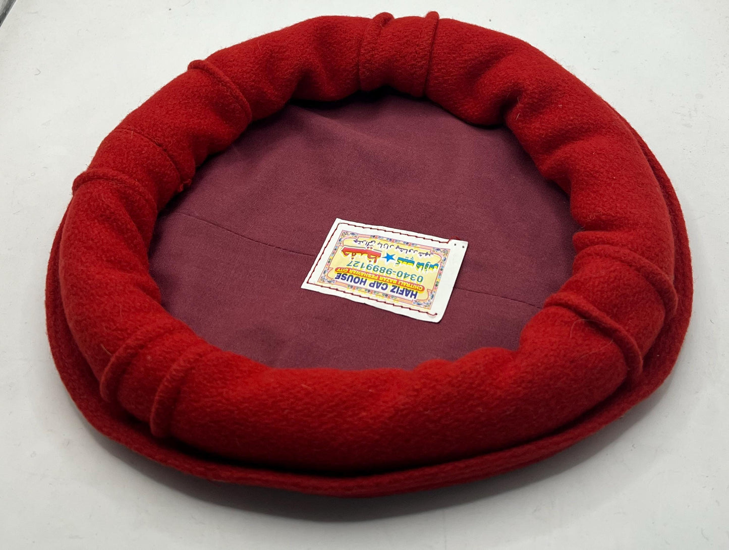 Handmade Wool Pakol Hat: Afghan Chitrali Style, Red (Size 11)