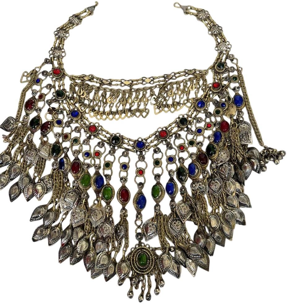 Vintage style Afghan Kuchi Tribal Metal Chain Dangle Choker Necklace-Tribal gypsy