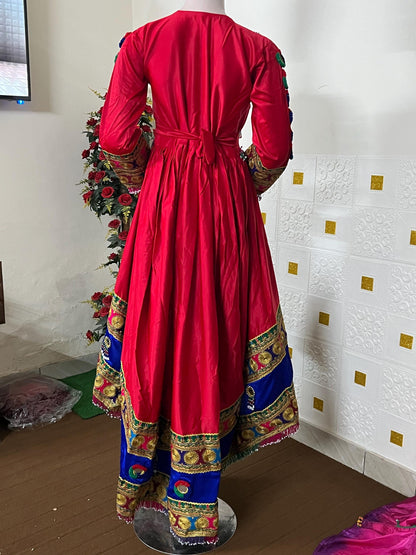 Afghan Kuchi Dress: Three-Piece Multi-Color Satin Tribal Gown