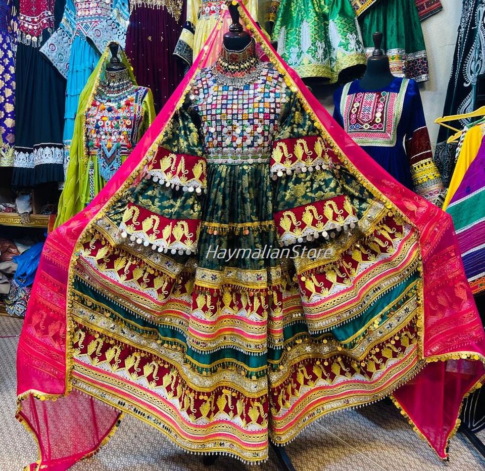 Afghan Kuchi Dress: Embroidered Coin Dress with Charma Dozi Work