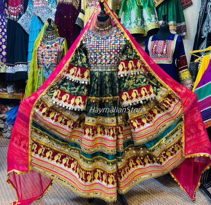 Afghan Kuchi Dress: Embroidered Coin Dress with Charma Dozi Work