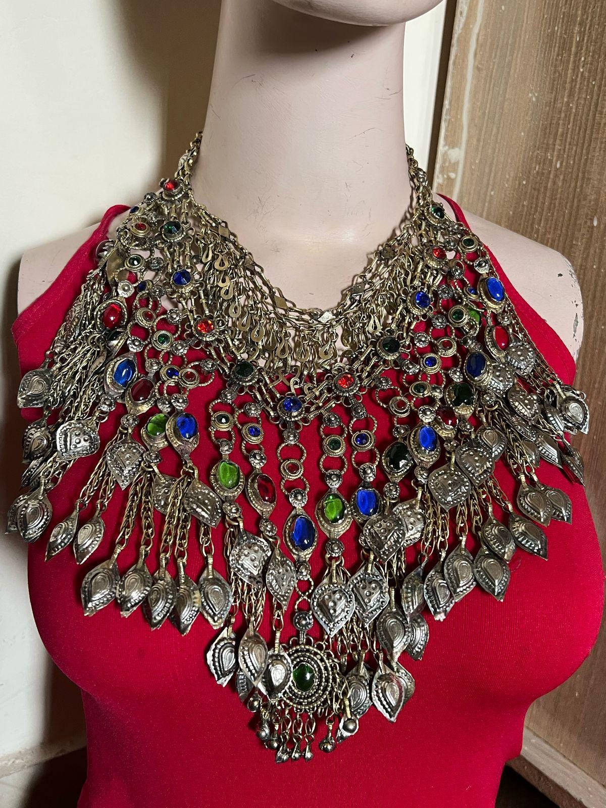 Vintage Afghan Kuchi Choker: Tribal Boho Necklace with Beads