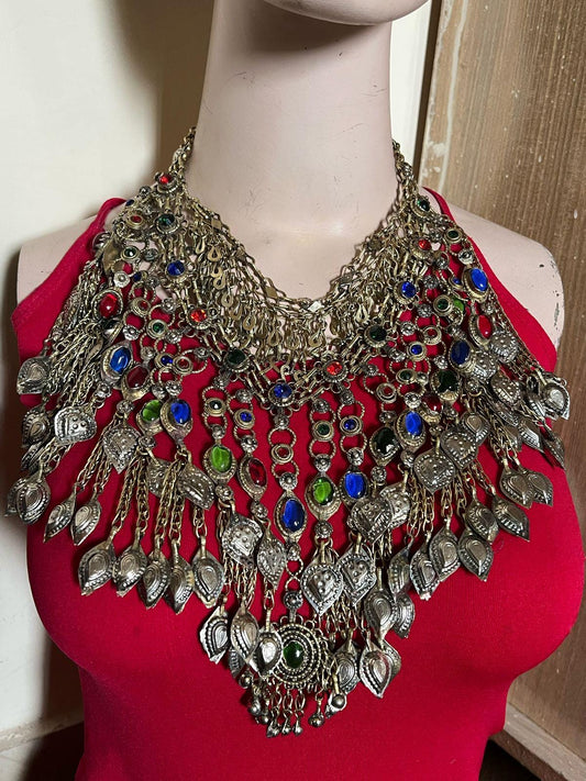 Vintage Afghan Kuchi Choker: Tribal Boho Necklace with Beads