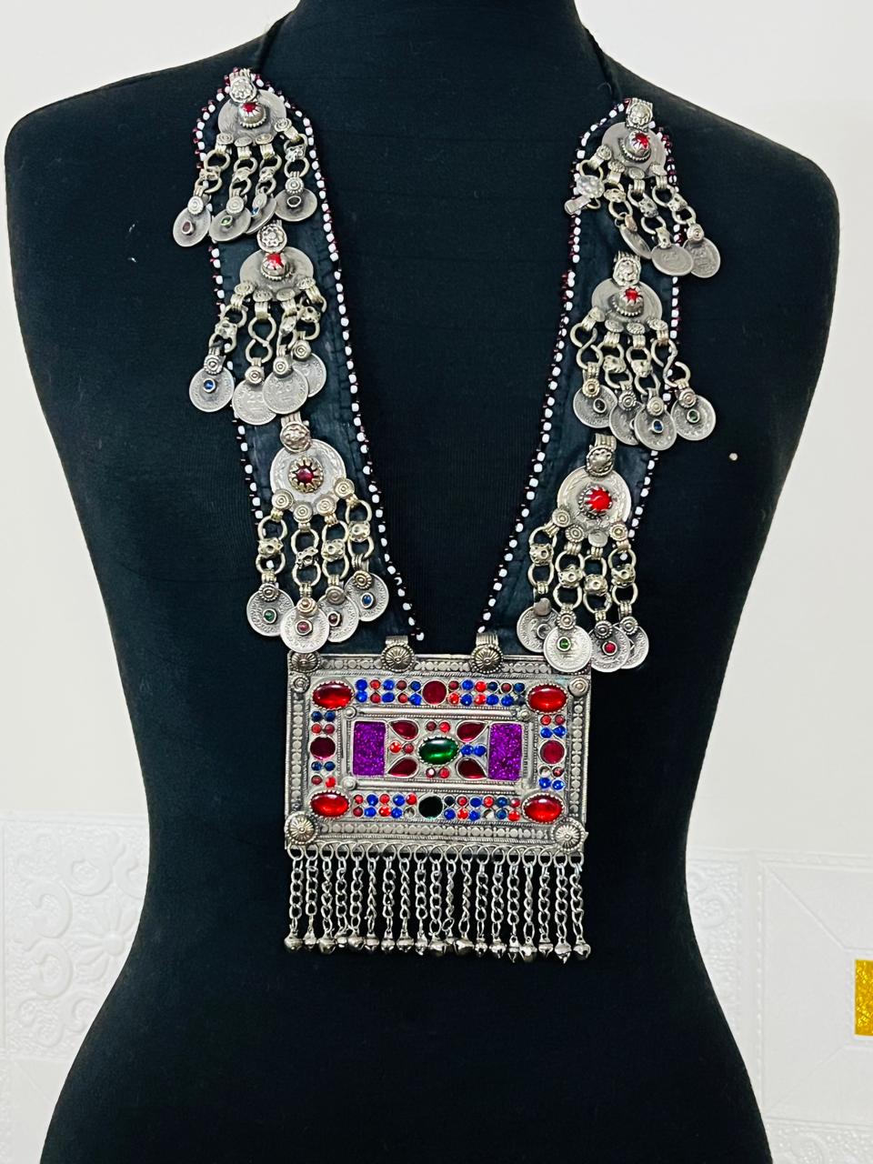 Afghan Kuchi Tribal Necklace Set: Handmade Silver Plated Boho Jewelry