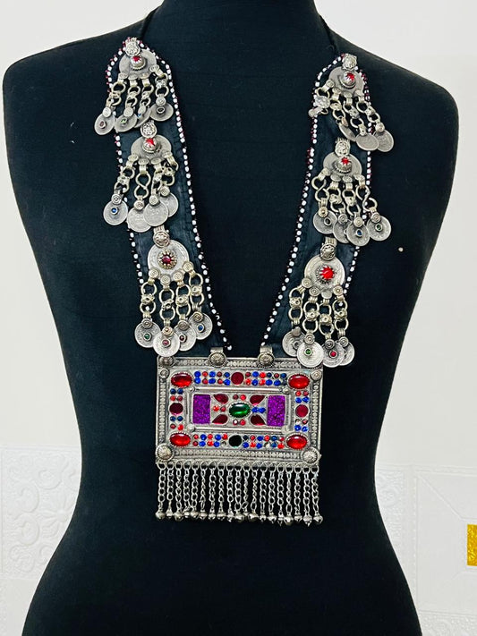 Afghan Kuchi Tribal Necklace Set: Handmade Silver Plated Boho Jewelry
