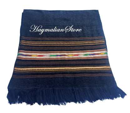 Handmade Wool Afghan Patu Shawl: Winter Blanket, Black & White