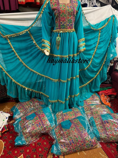 Long Frocks Afghan Kuchi Wedding long Dress: Multi-Color Chiffon Dresses