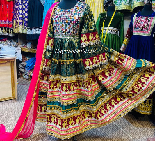 Afghan Kuchi Dress: Embroidered Coin Dress with Charma Dozi Work