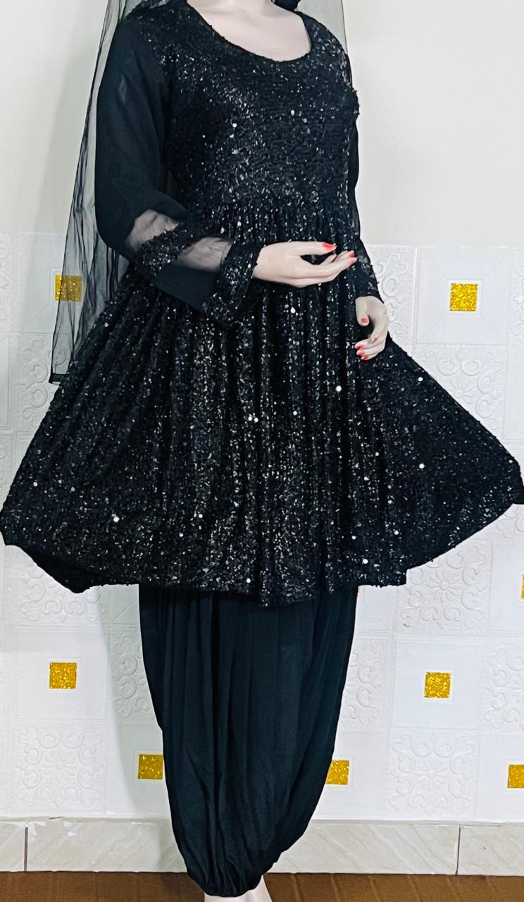 Traditional afghan Kuchi  Dress  3-Piece Black Sitara Party Dress