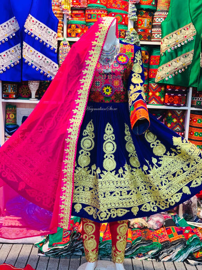 Embroidered Afghan Kuchi Dress: 3-Piece Charma Dozi Work Outfit