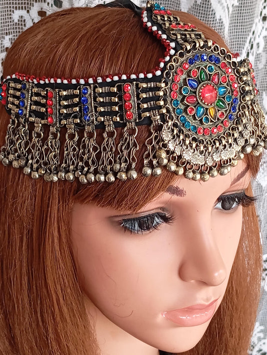 Vintage Maatha Patti Kuchi Pashtun Headdress , Afghani Belly dance Jewelry