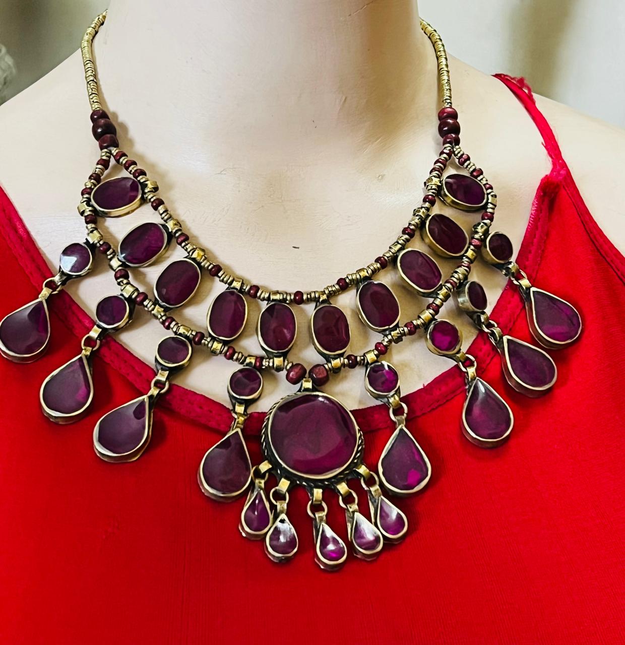 Red Coral Afghan Turkmen Tribal Ethnic Kuchi Necklace Circle 3 Layers