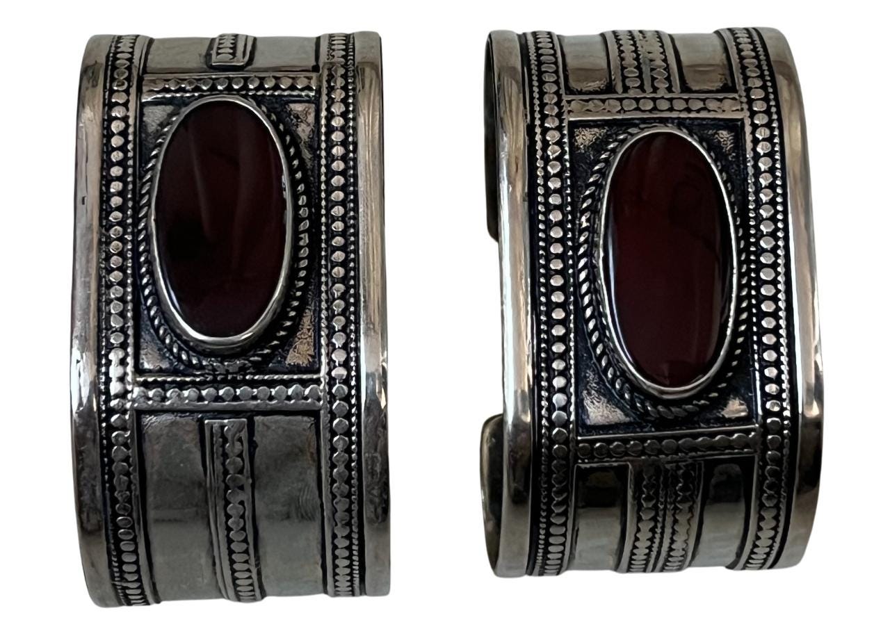 Afghan-Kuchi-Cuff-Carved-Tribal-Jewelry-Ethnic-Boho Afghan Brown Agate stone Bracelet