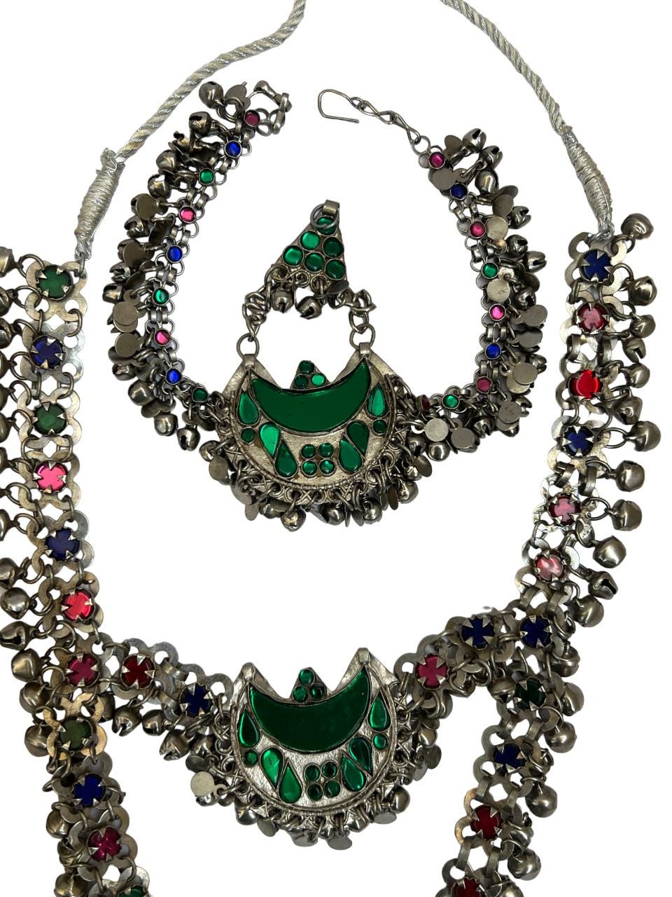 Afghan Tribal Necklace set with earrings and Mathapatti, Traditional Antique Handmade Jewelry Kuchi Boho