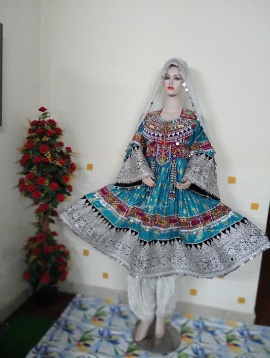 Afghan Kuchi Dress: Embroidered Georgette 3-Piece Set