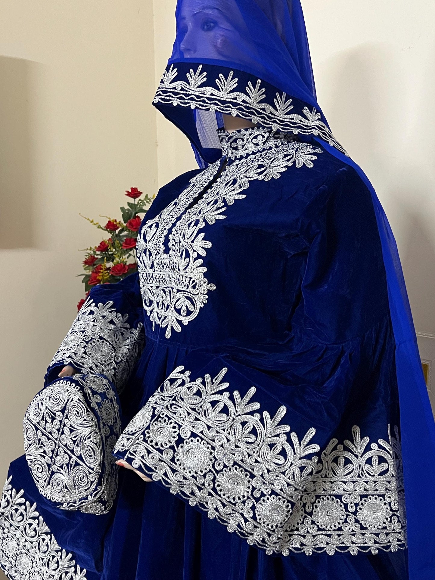 Handmade Afghan Kuchi Dress: Gray Jamawar Fabric, Tribal Boho 3-Piece