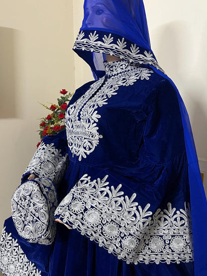 Handmade Afghan Kuchi Dress: Gray Jamawar Fabric, Tribal Boho 3-Piece