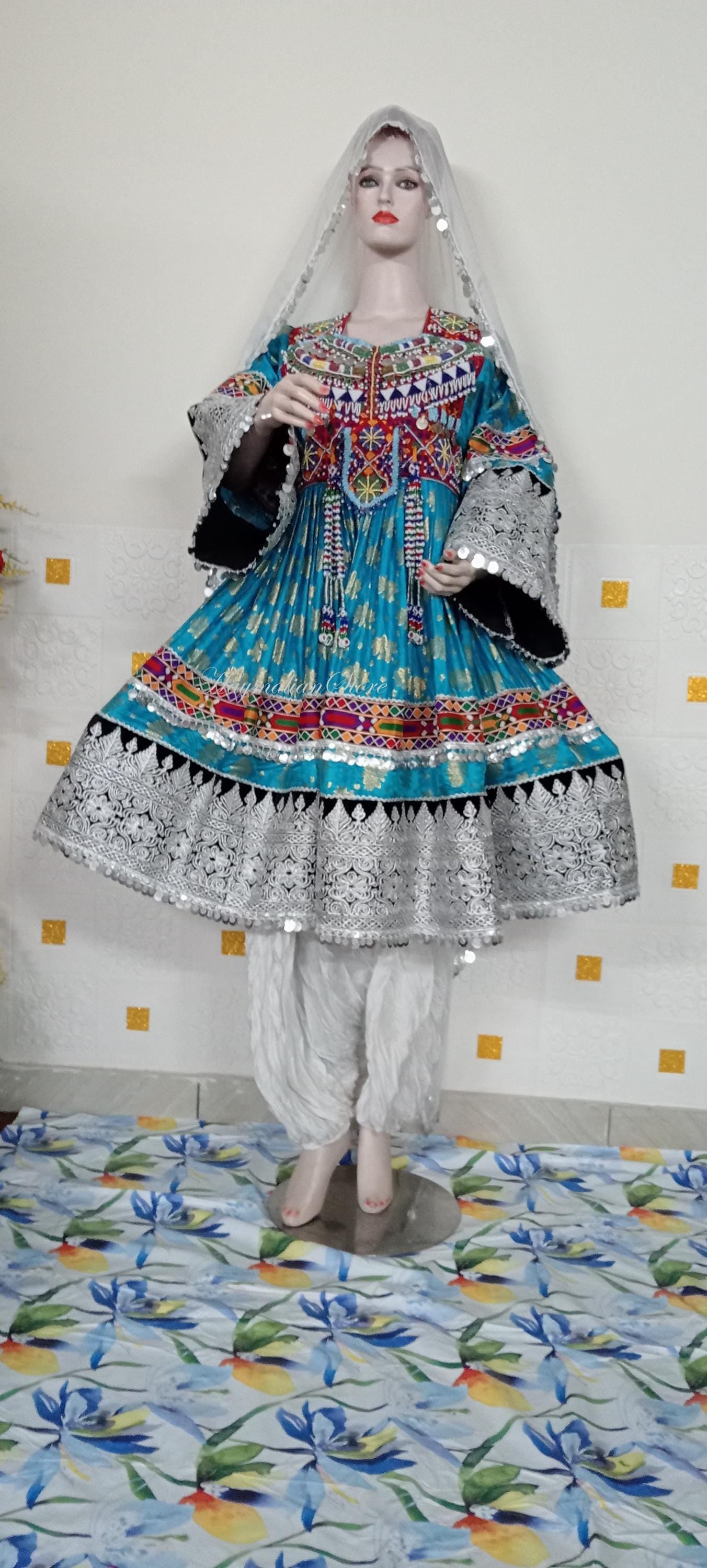 Afghan Kuchi Dress: Embroidered Georgette 3-Piece Set