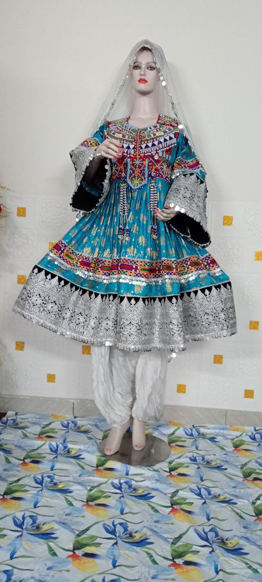 Afghan Kuchi Dress: Embroidered Georgette 3-Piece Set